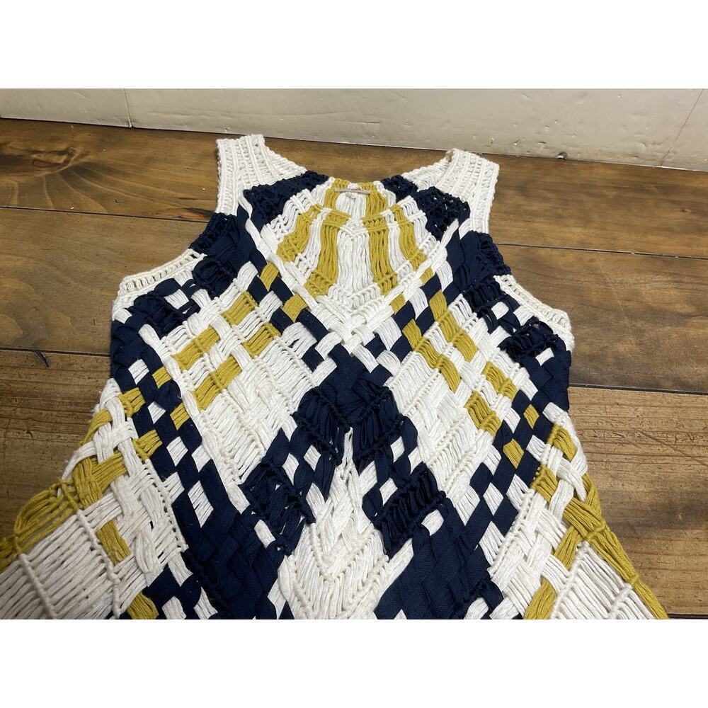 Fiets Voor | Fringe Knit Tank | Yellow & Navy | Small | Anthropologie - Picture 4 of 10